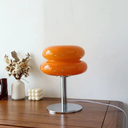 Luno – Retro Bauhaus Tafellamp met Glanzende Oranje Kap en Chromen Voet - Lampista