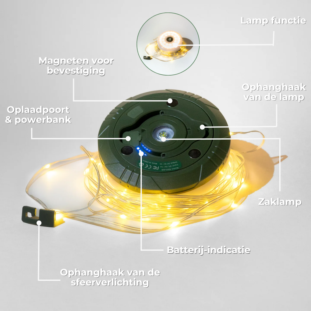 TrailGlow | Oprolbare LED Campingverlichting op Solar en USB